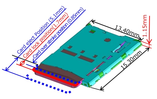 機械図面 - Hirose Electric DM3NW MicroSD™カードコネクタ